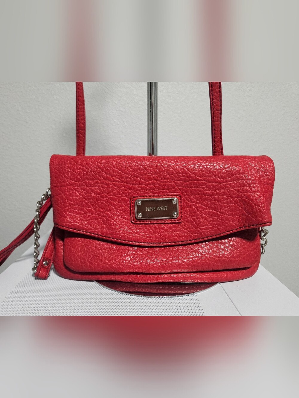 Nine West Vibrant Red Pebbled Crossbody Bag